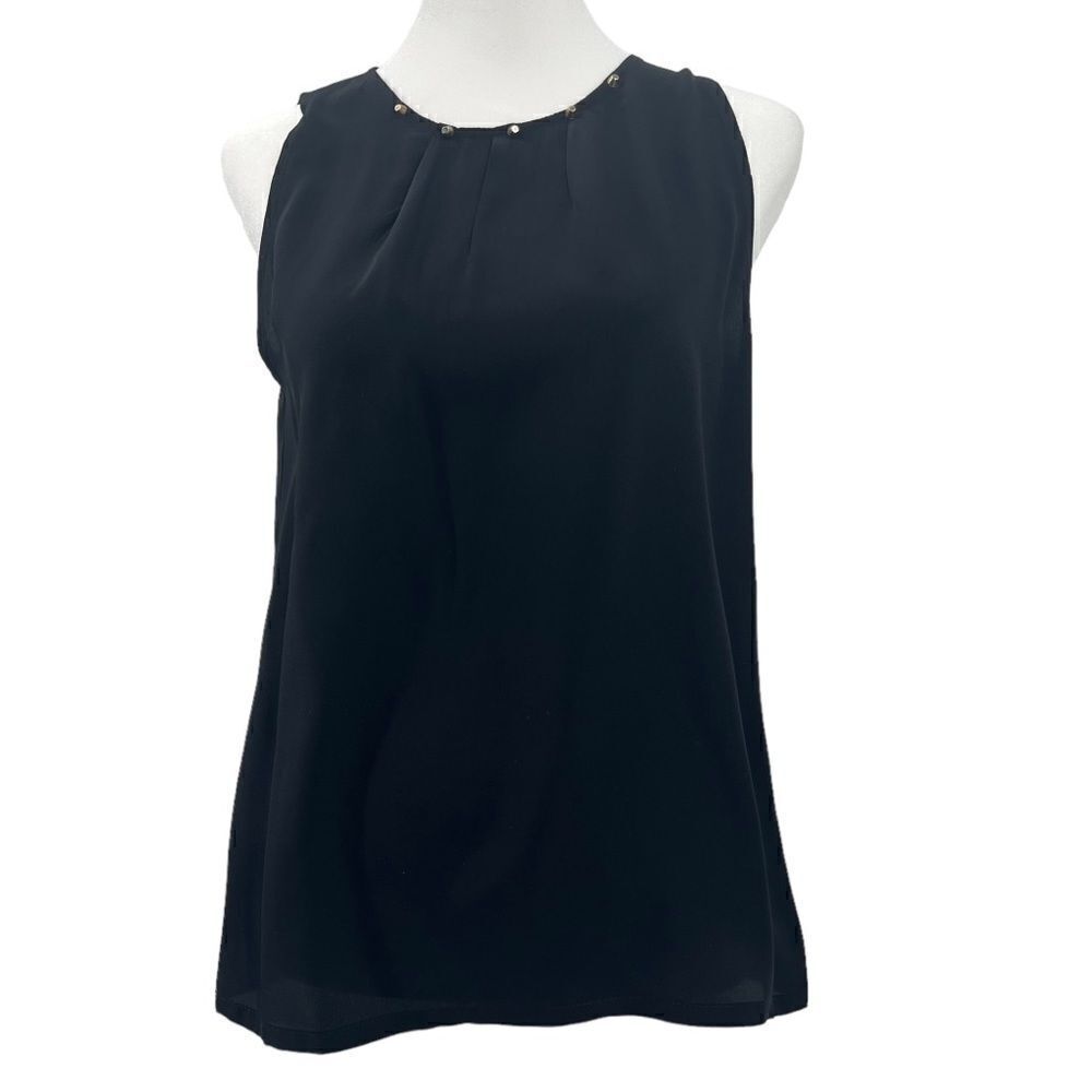 MYNE Ashley Ann Silk Sleeveless Blouse In Black Studded Neckline Women’s Size 2